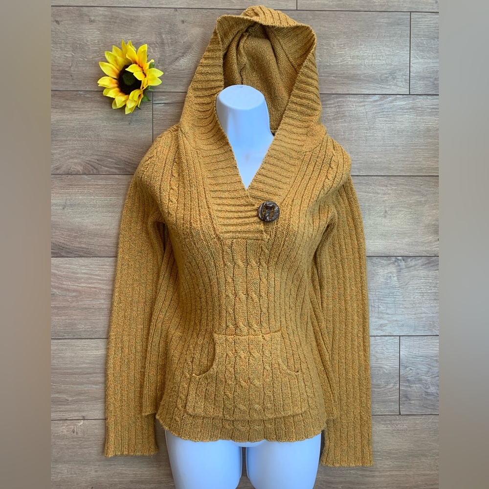 Maurice’s - Women’s Hooded Knit Mustard Yellow Sweater with Pockets, Sz M